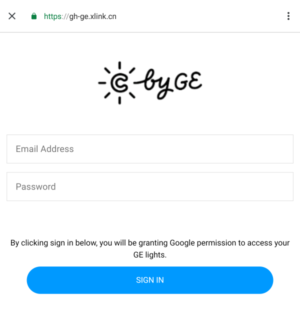 C by GE login prompt in Google Home app.
