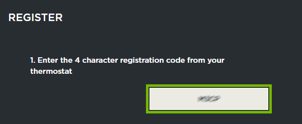 Registration code entry field highlighted in web portal.