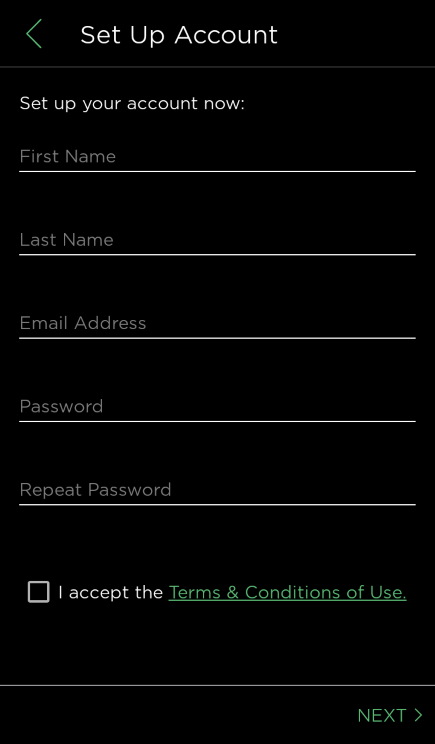 Account setup screen in ecobee app.