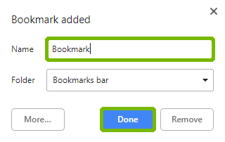 Create bookmark with name and Done highlighted.