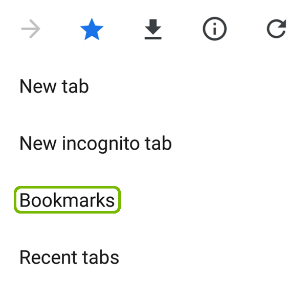 Menu with Bookmarks highlighted.