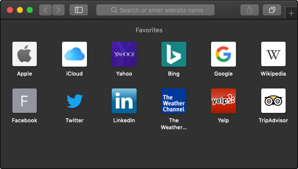 Safari new tab page.