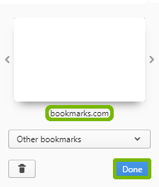 Bookmarks menu with name and Done button highlighted.