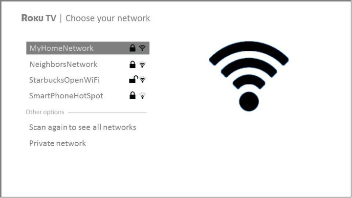 Wi-Fi network selection screen in Guided Setup