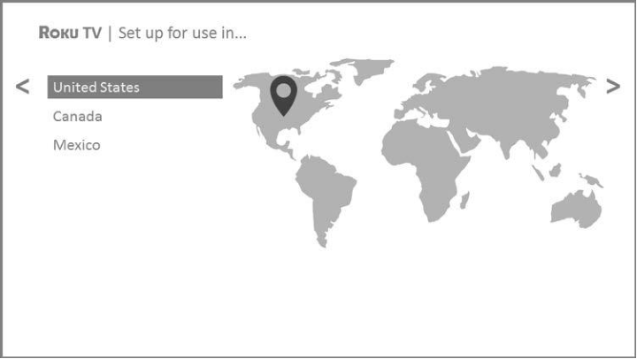 Country selection screen in Guided Setup