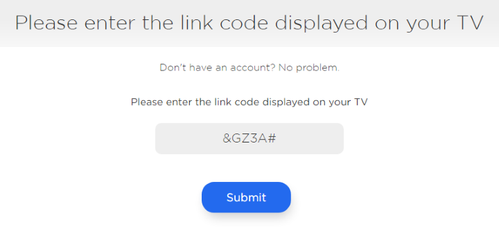 TV activation code shown on webpage