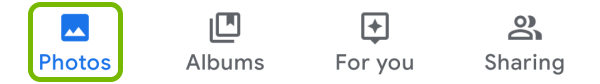 Photos tab highlighted in Google Photos app on Android.