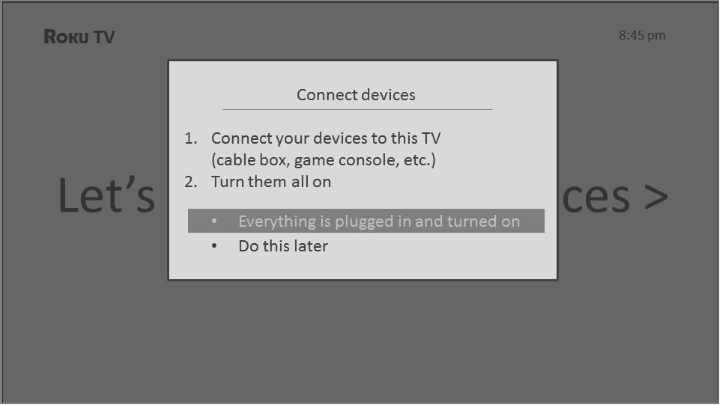 Devices connection confirmation screen