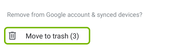 Move to trash option highlighted on confirmation prompt on Google Photos app on Android.