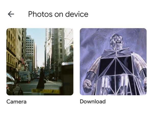 Photos on device showing in Google Photos app on Android.