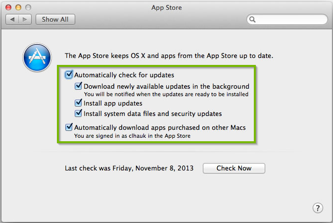 App Store settings. Screenshot.
