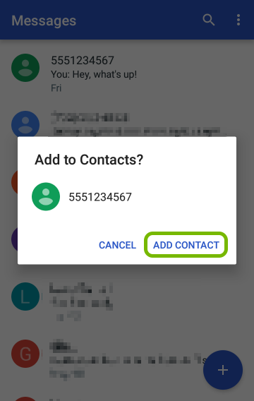 Add Contact highlighted on confirmation prompt.