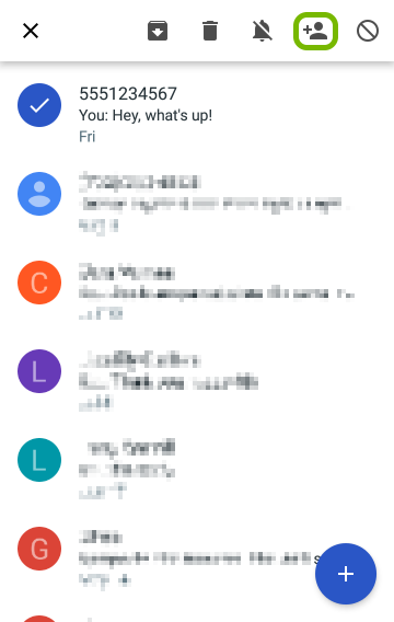 Add Contact highlighted for select conversation.