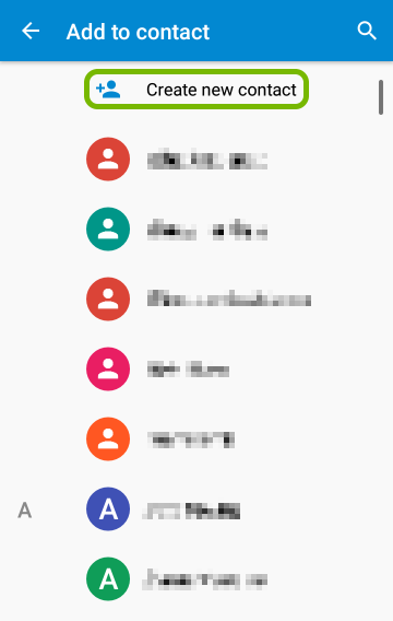 Create new contact highlighted in Android Contacts app.