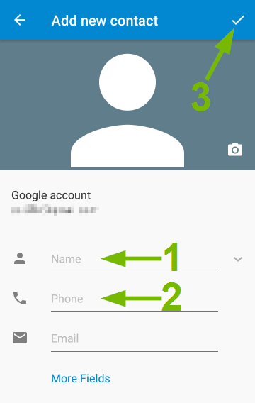 New Contact entry screen on Android.