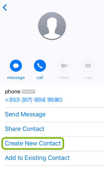 Create New Contact option highlighted in message sender details.