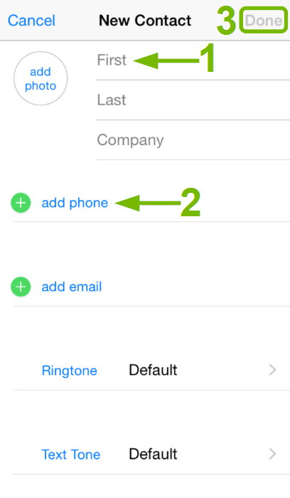 New Contact entry screen on iOS.