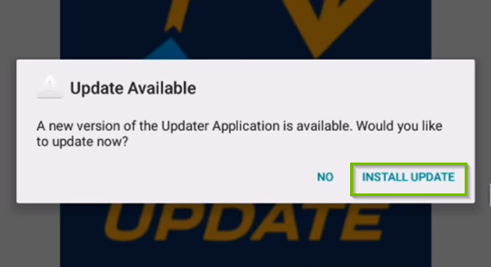 SkyStream One prompting the user to an available update, highlighting the install update option.