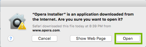 Download confirmation with Open highlighted. Screenshot