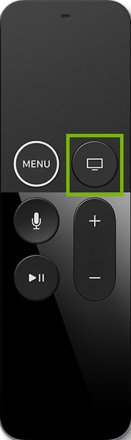 Apple TV remote highlighting the home button.