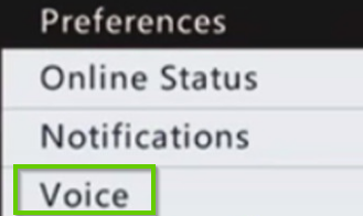 Xbox 360 preferences menu showing voice selected