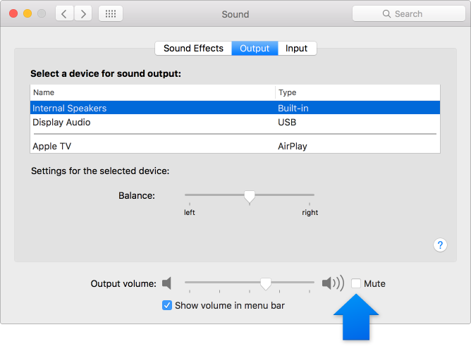 sound preferences with mute option highlighted