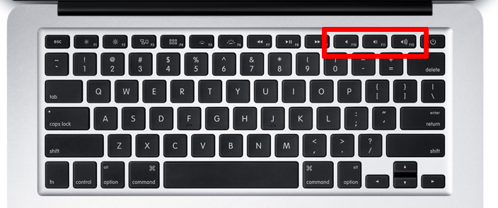 Mac keyboard with volume keys highlighted