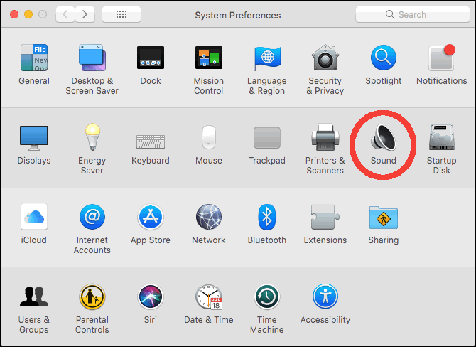 system preferences with sound highlighted