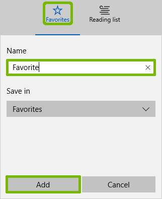 Create Favorites menu with Favorites, name and Add highlighted.