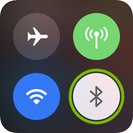 Bluetooth icon highlighted in iOS control center.
