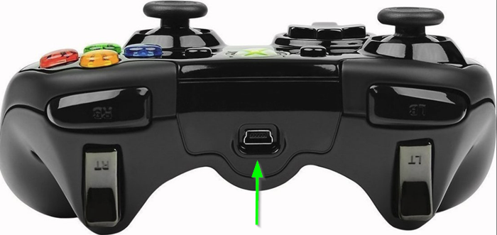 An xbox 360 showing the micro usb cable