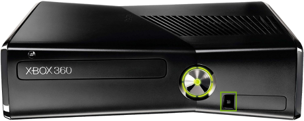 Xbox console with the connect button highlighted