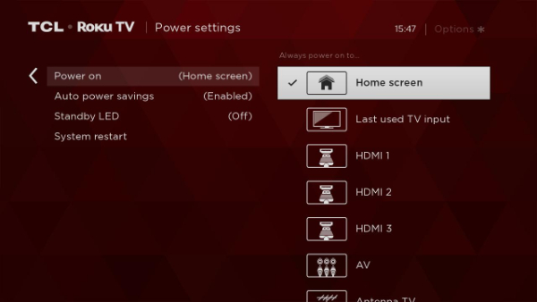 Power Settings screen