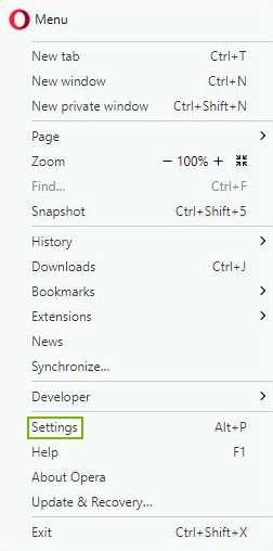 Settings highlighted