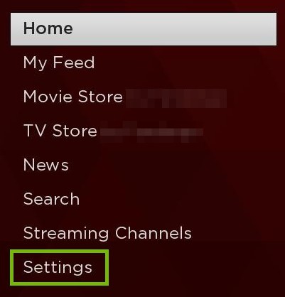 Home Menu with Settings highlighted.