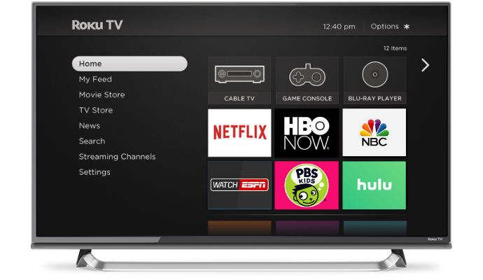 Roku TV home screen on a television.