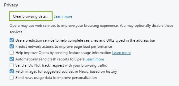 Clear Browsing Data highlighted