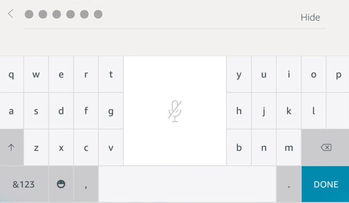 Wi-Fi password entry screen on Echo Show