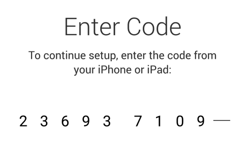 12-digit code entered on Android phone in Move to iOS app.
