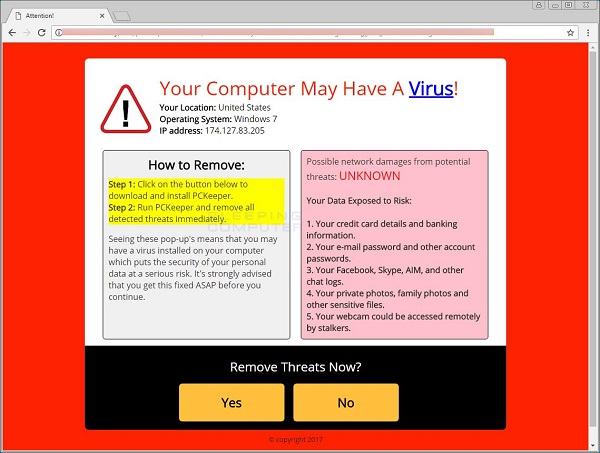 Fake virus popup.