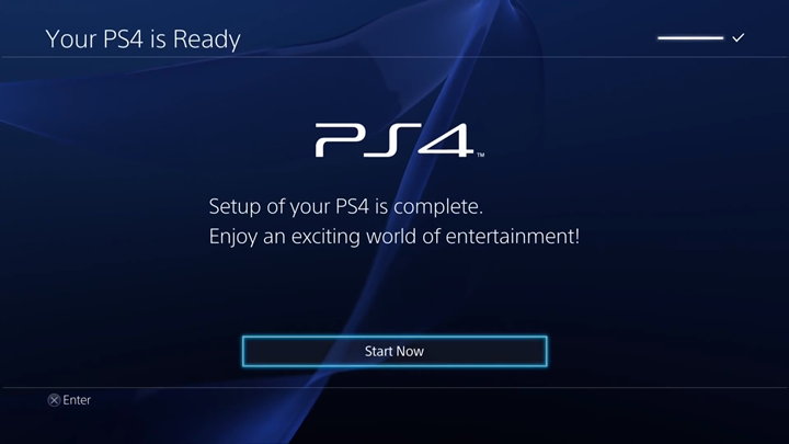 PlayStation 4 setup completion screen.
