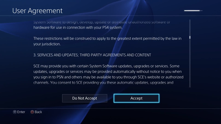 User Agreement acceptance screen.
