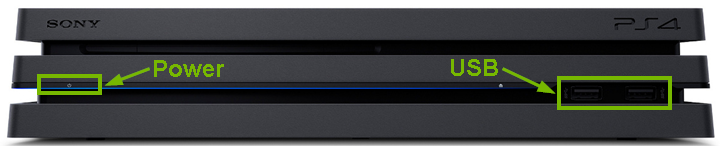 PlayStation 4 Pro front view with components highlighted.