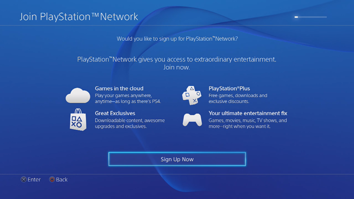 PlayStation Network sign up screen.