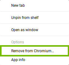 App menu with Remove from Chrome highlighted.