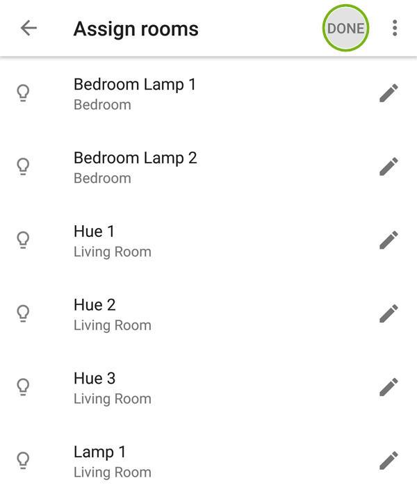 Device assignment complete, highlighting the done button.