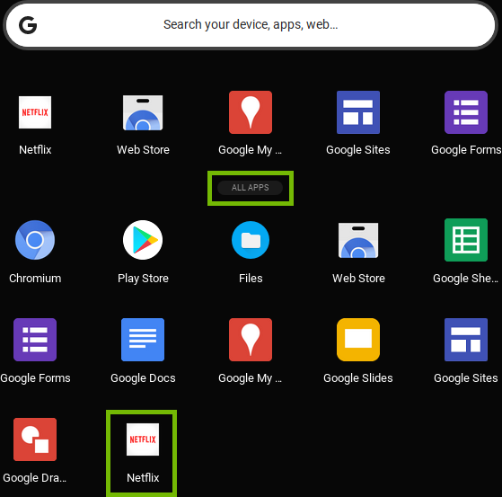 App Drawer with new app highlighted.