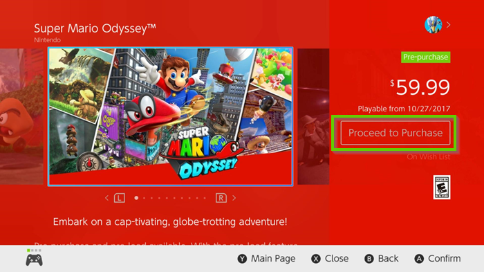 Nintendo Switch E shop highlighting the proceed to purchase button.