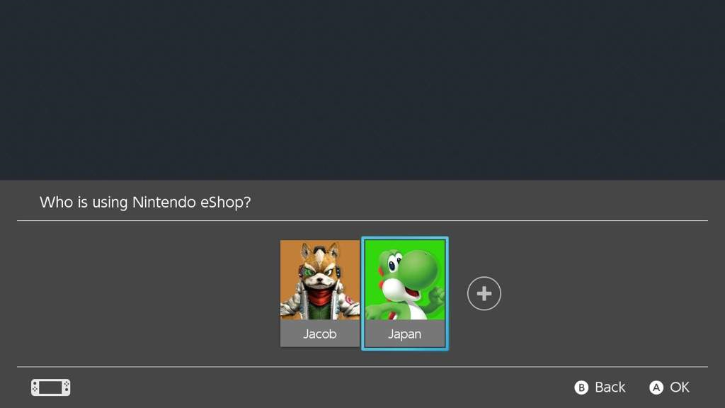 Nintendo Switch select a user account screen.
