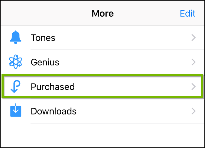 iTunes more screen highlighting the purchased option.